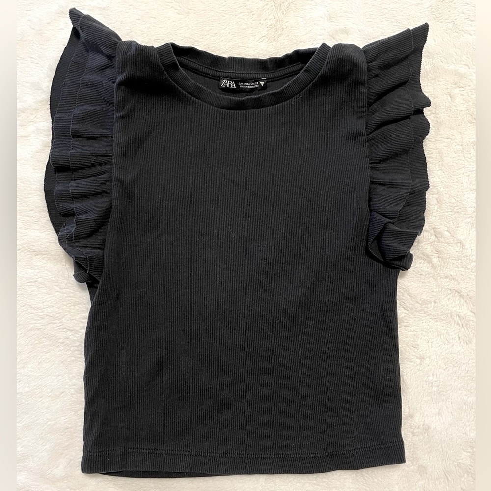 Zara black blouse with ruffled short sleeves